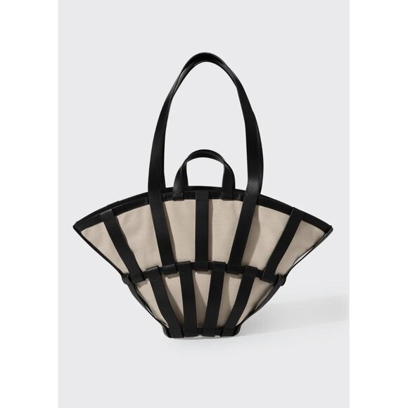 Hereu Handbags - NEW WITH TAGS Hereu Encant Caged Leather and Canvas Tote Bag Black Ivory